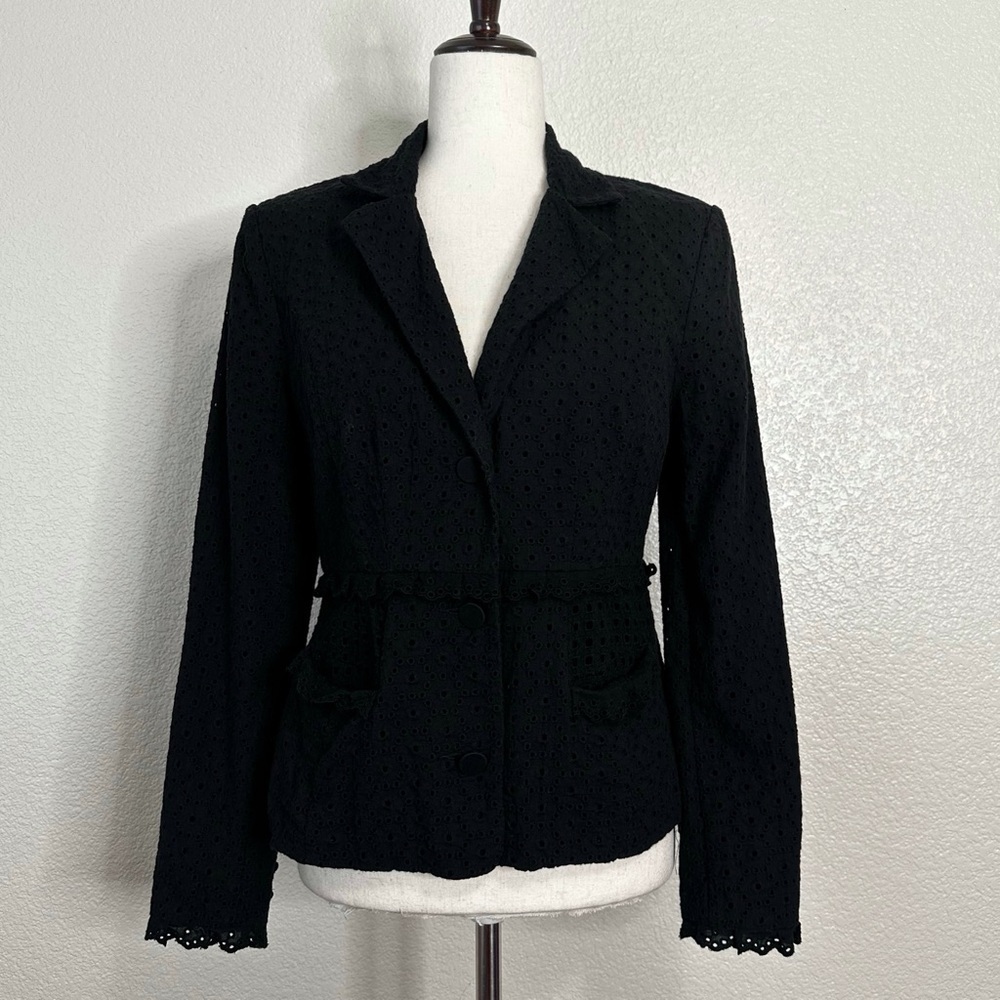 CAbi Black 100% Cotton Flamenco Eyelet Blazer, Size 4